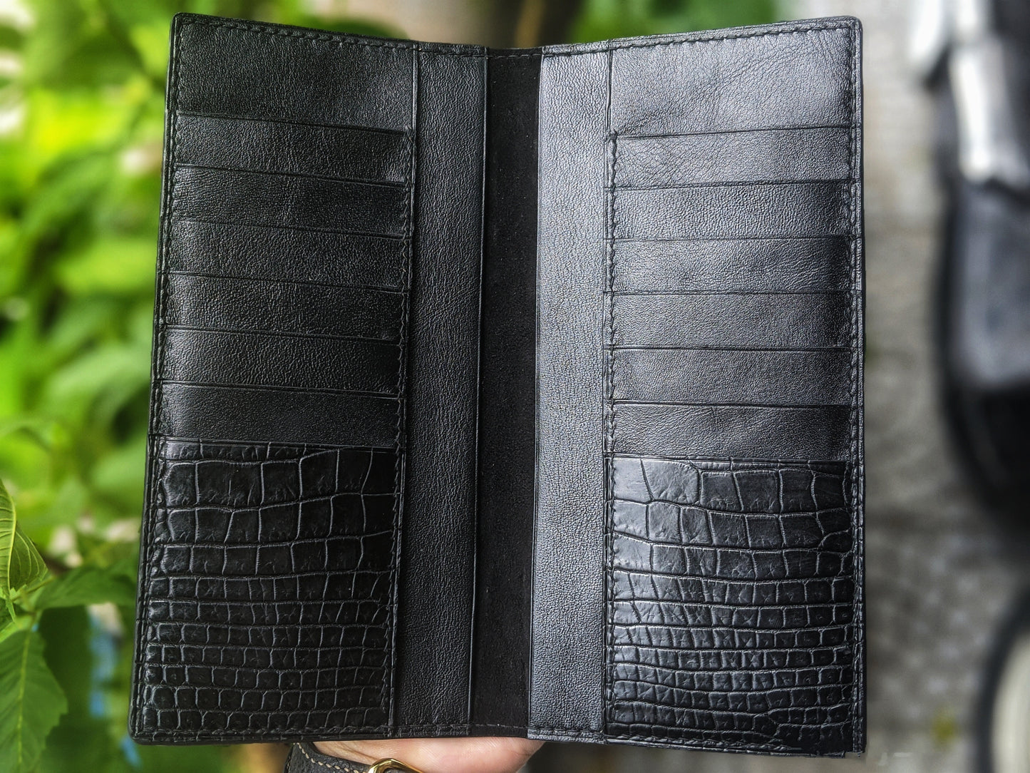 Black Alligator Leather Long Wallet
