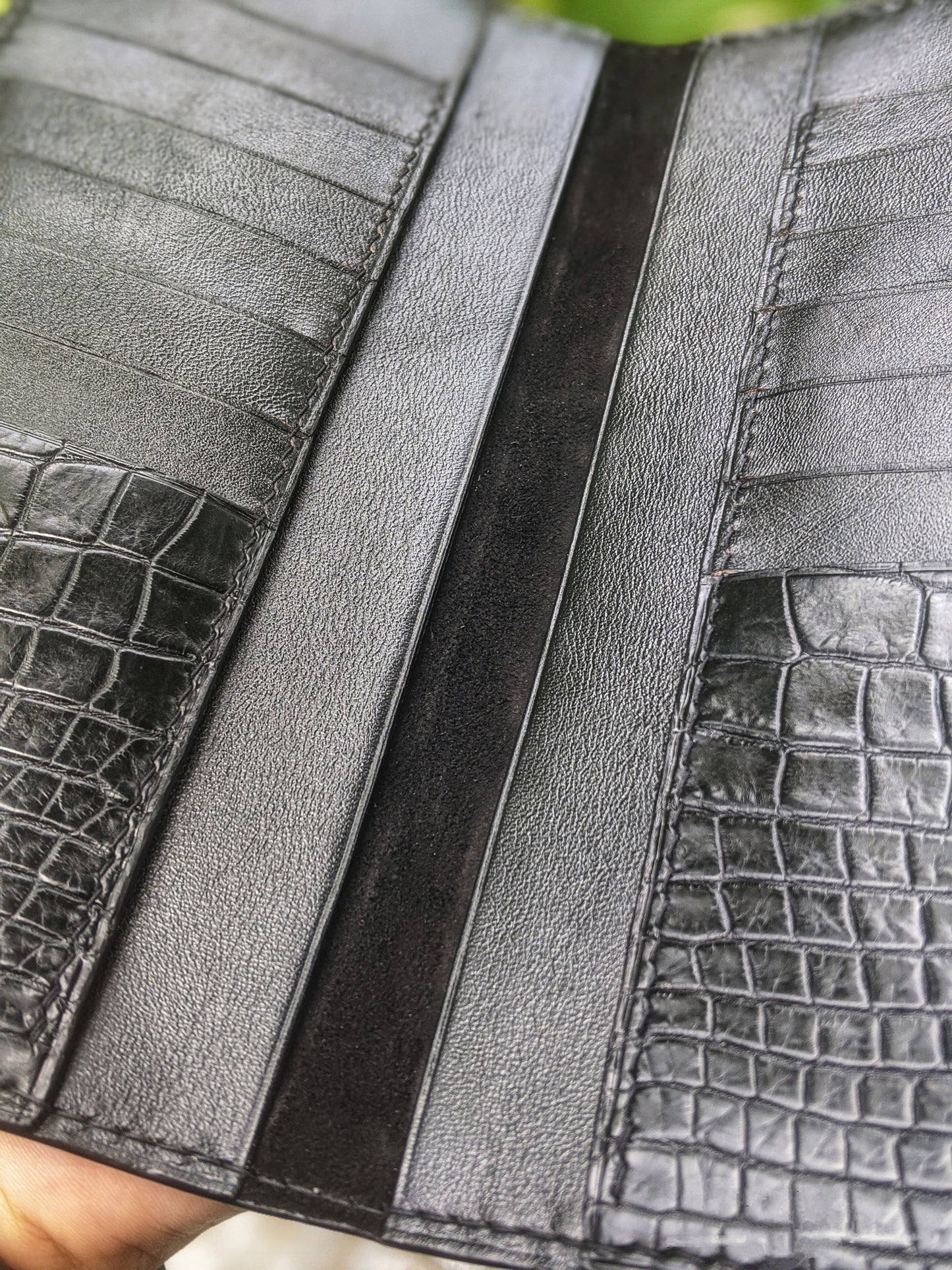 Black Alligator Leather Long Wallet