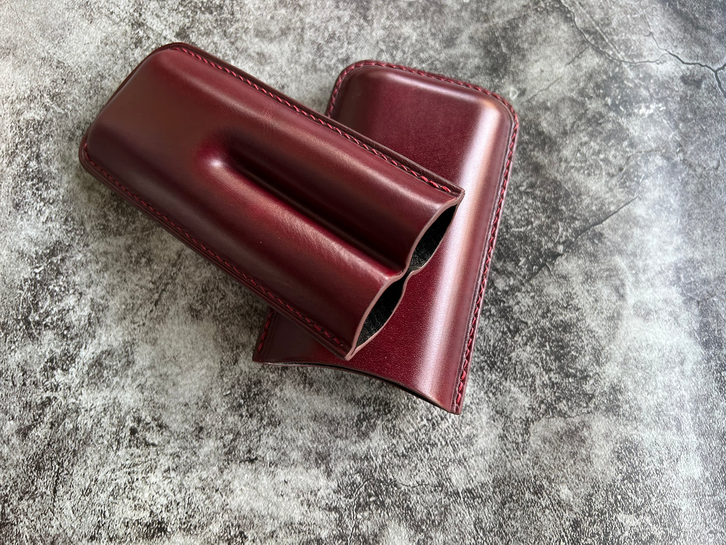 Handmade Wine Leather Cigar Case, Leather Cigar Humidor, 2 to 3 Tubes Cigar Case
