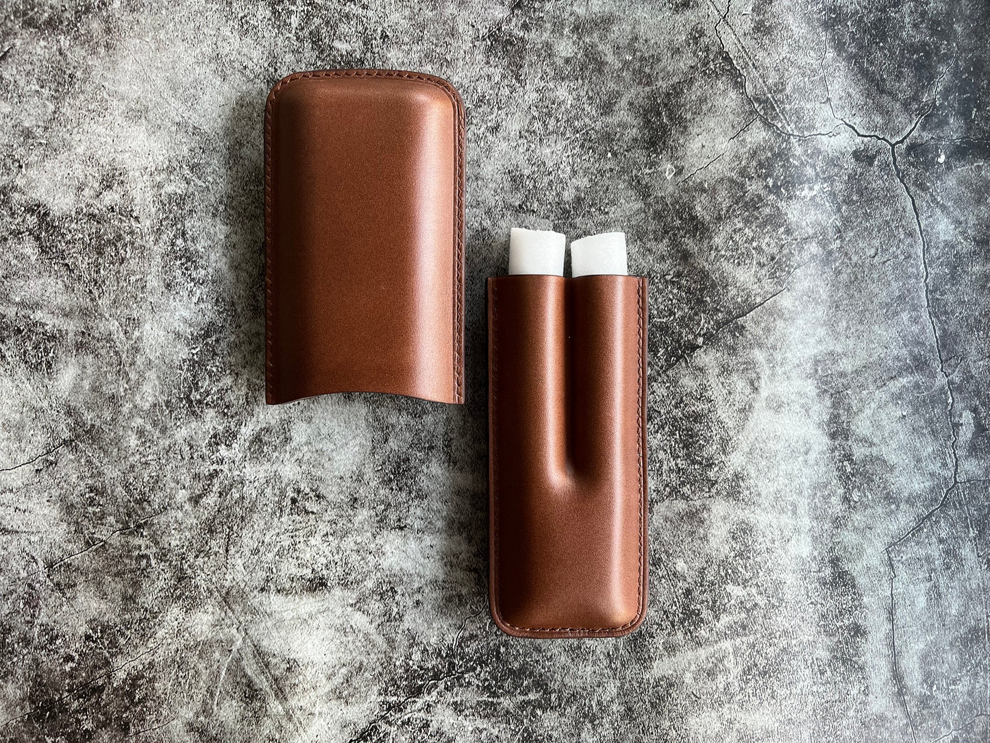 Handmade Light brown Leather Cigar Case, Leather Cigar Humidor, 2 to 3 Tubes Cigar Case