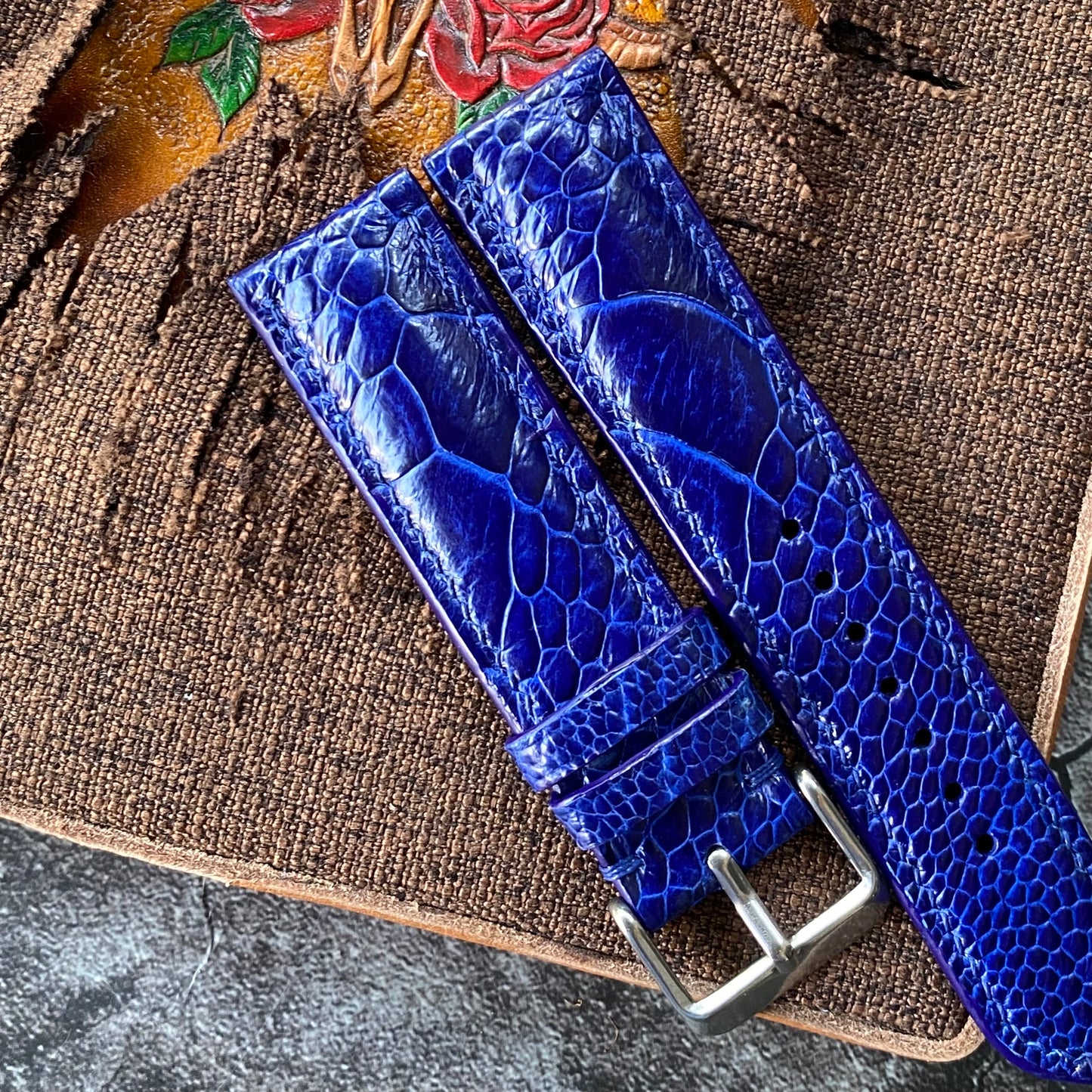 Blue Ostrich Leg Watch Straps