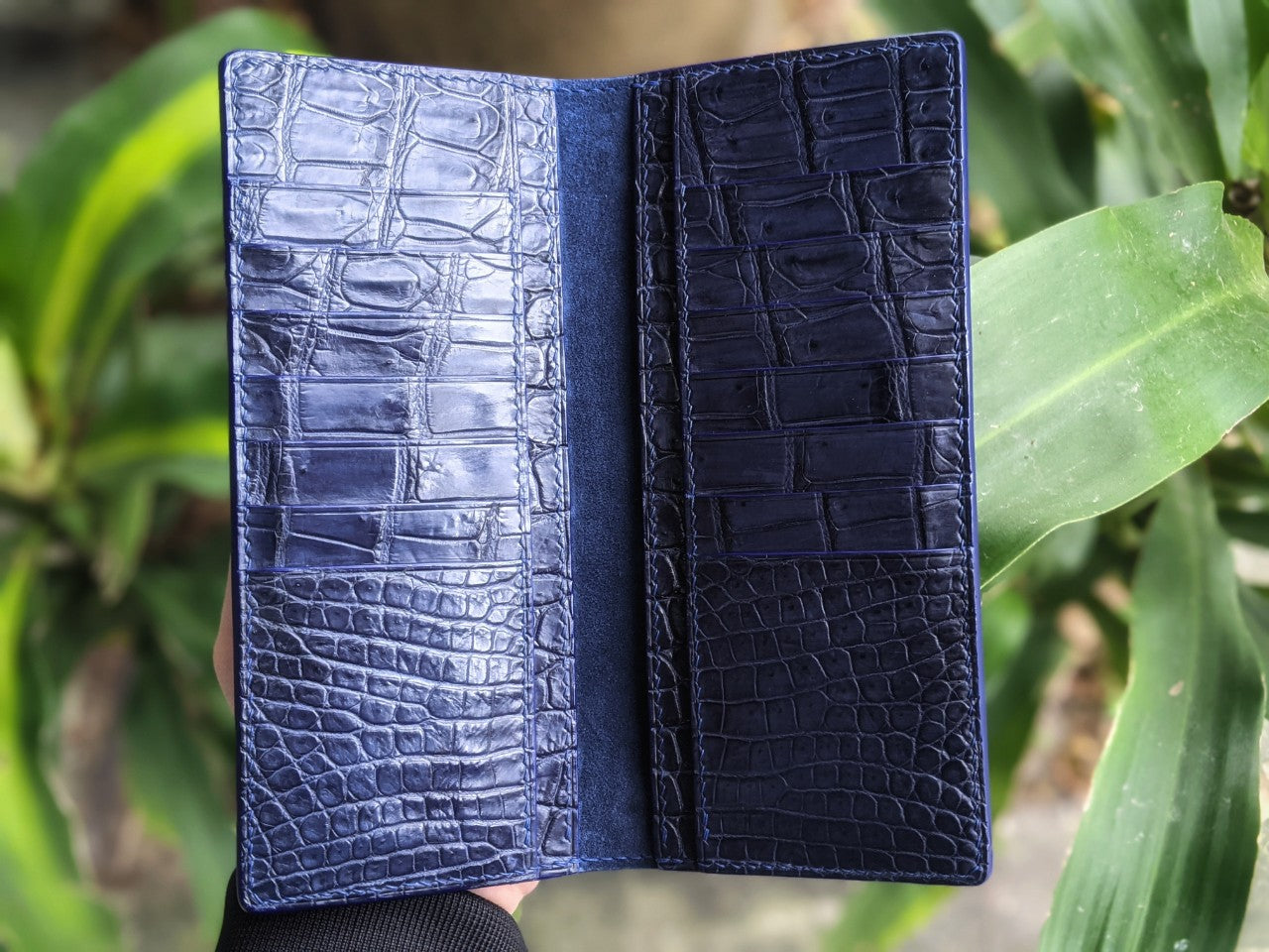 Personalized Navy Blue Alligator Long Wallet