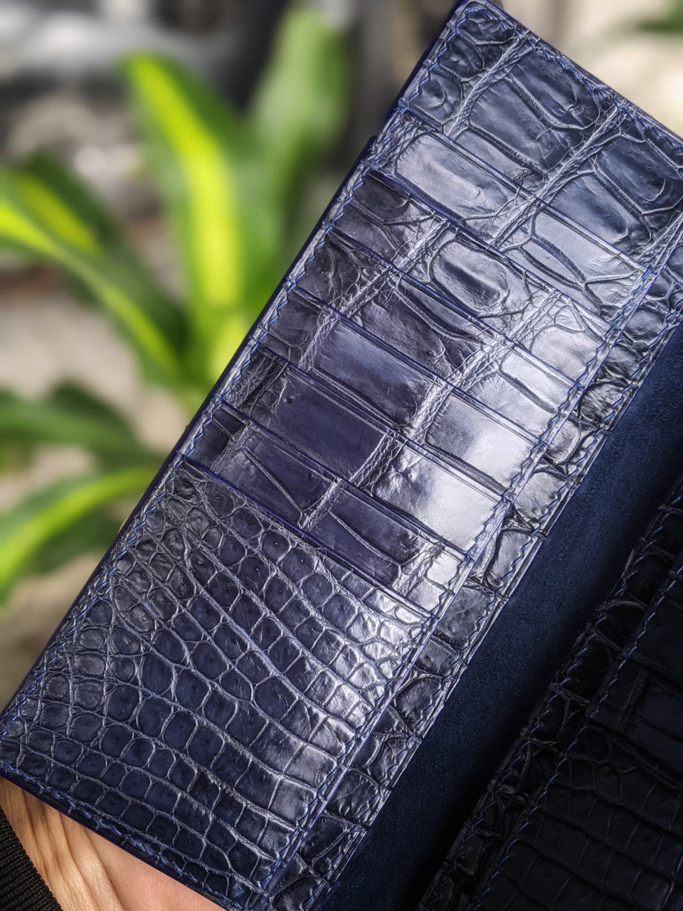 Personalized Navy Blue Alligator Long Wallet