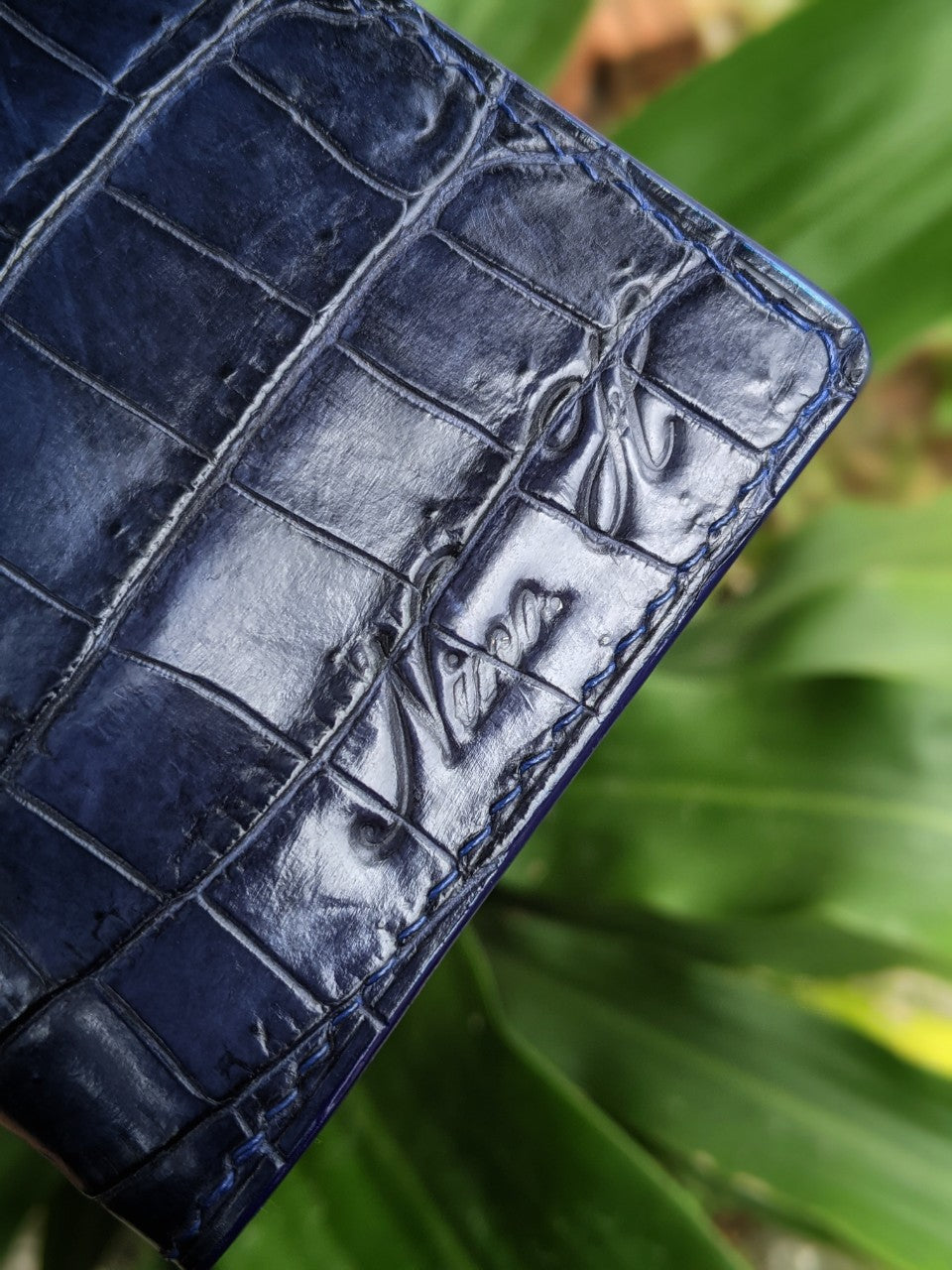 Personalized Navy Blue Alligator Long Wallet