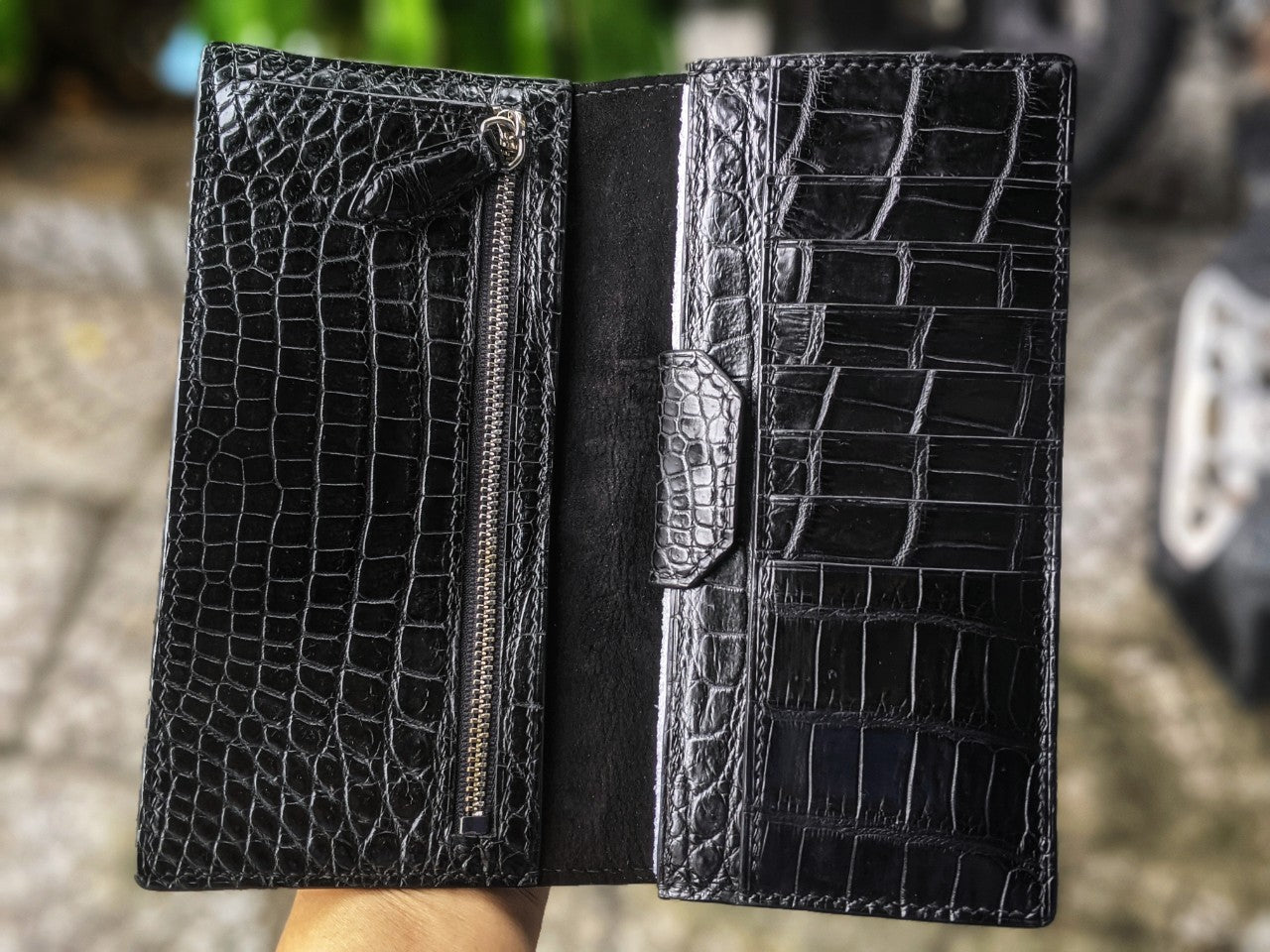 Black Alligator Leather Long Wallet