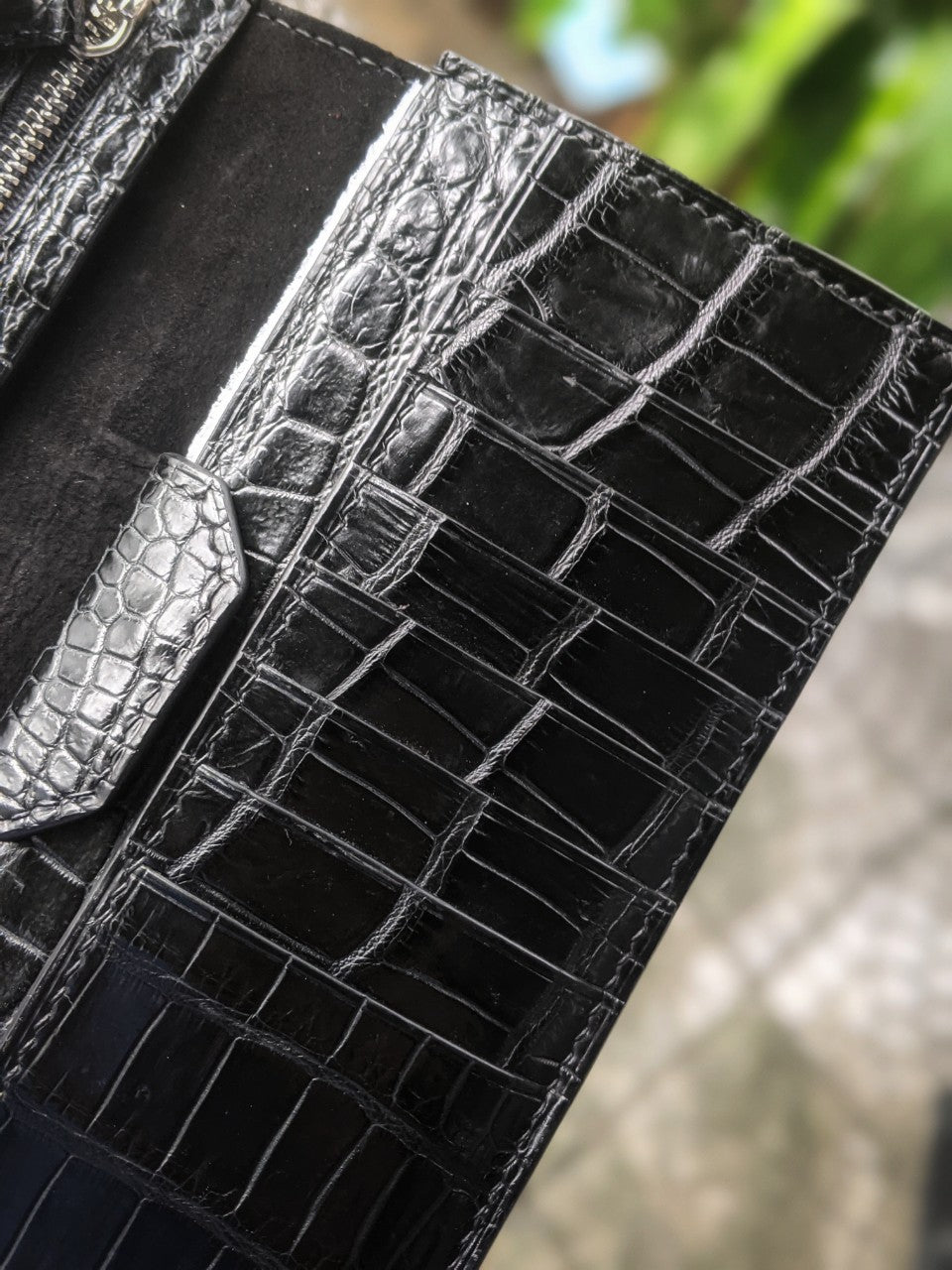 Black Alligator Leather Long Wallet