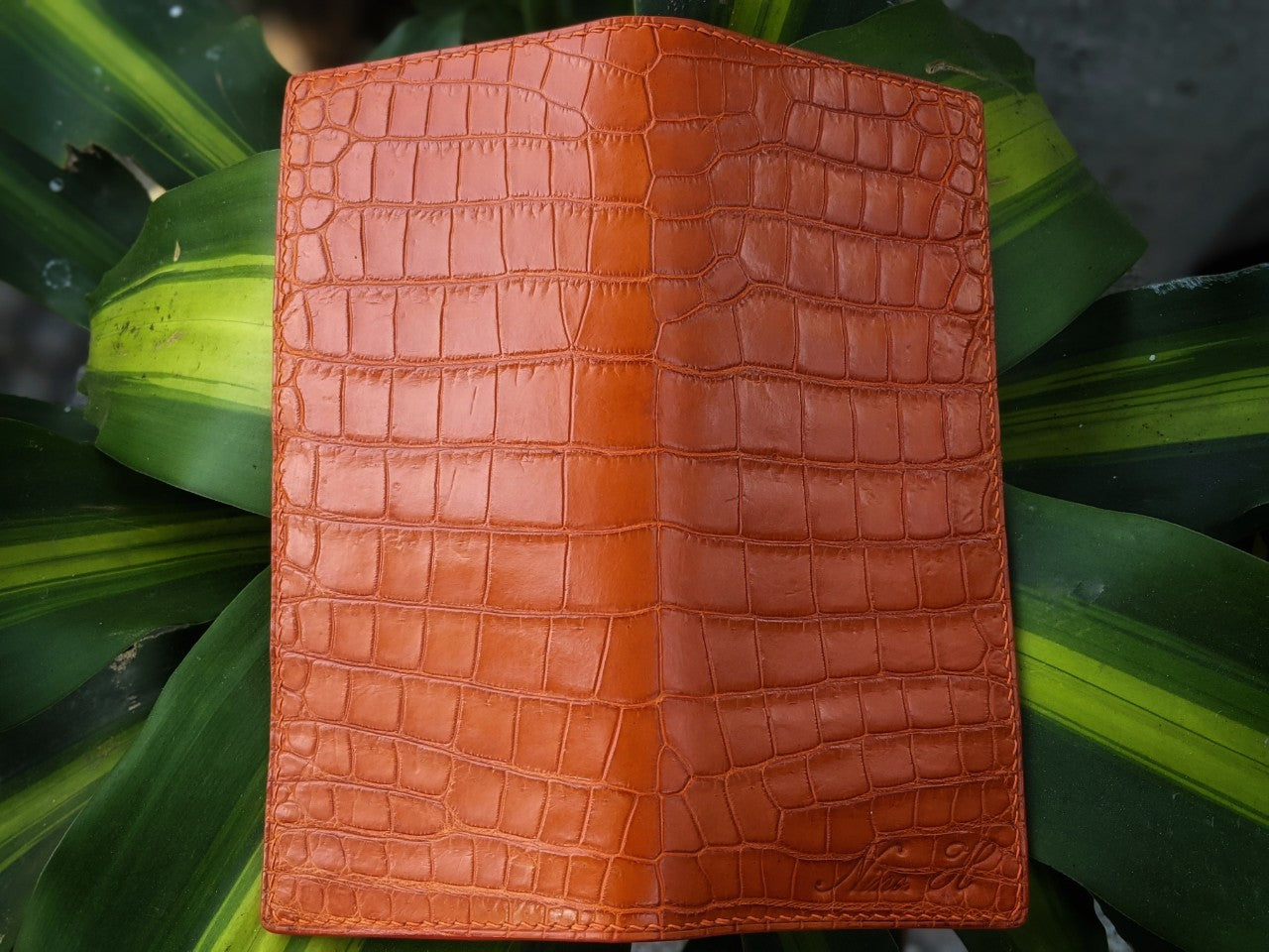 Personalized Orange Alligator Long Wallet