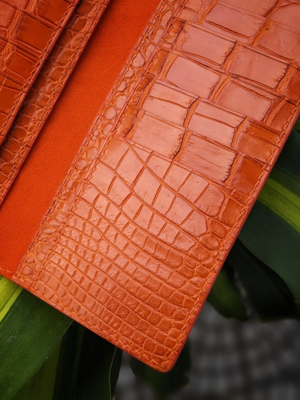 Personalized Orange Alligator Long Wallet