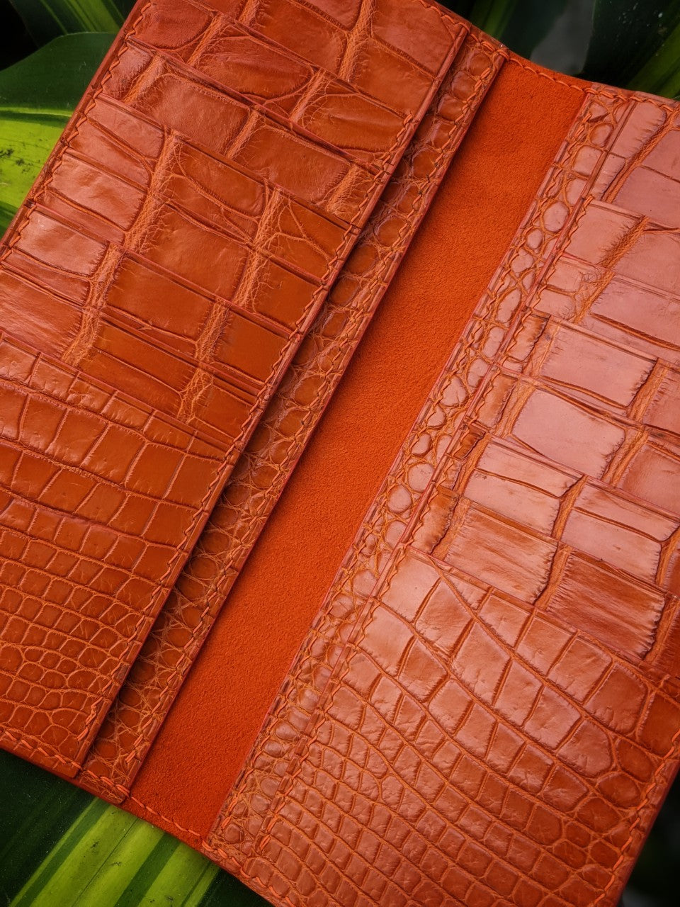 Personalized Orange Alligator Long Wallet