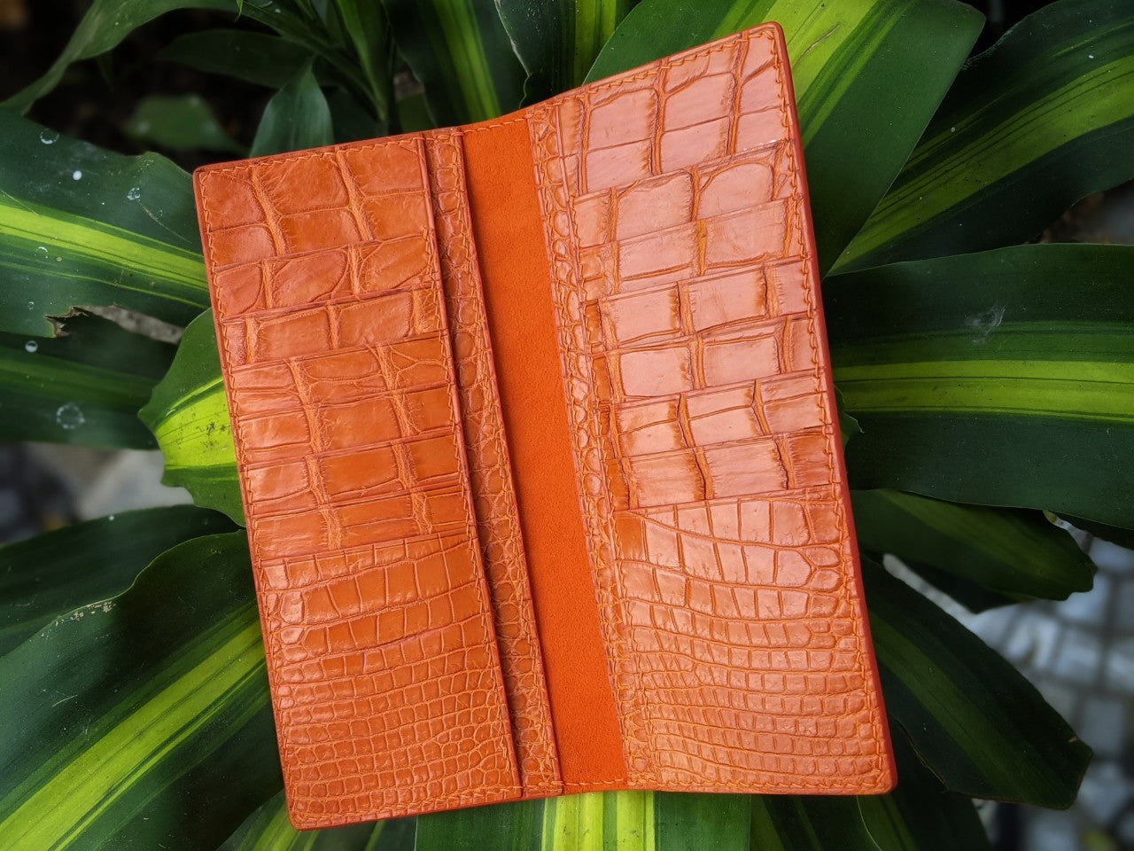 Personalized Orange Alligator Long Wallet
