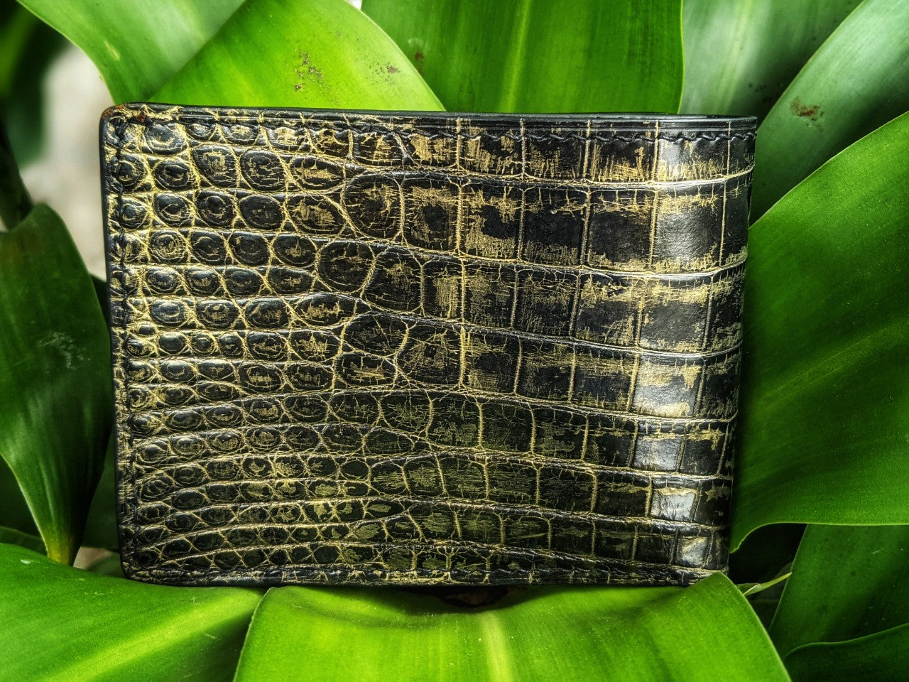 Custom Black Mix Gold Alligator Leather Wallet