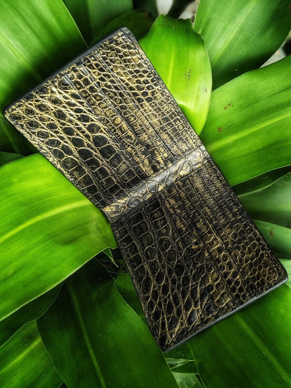 Custom Black Mix Gold Alligator Leather Wallet
