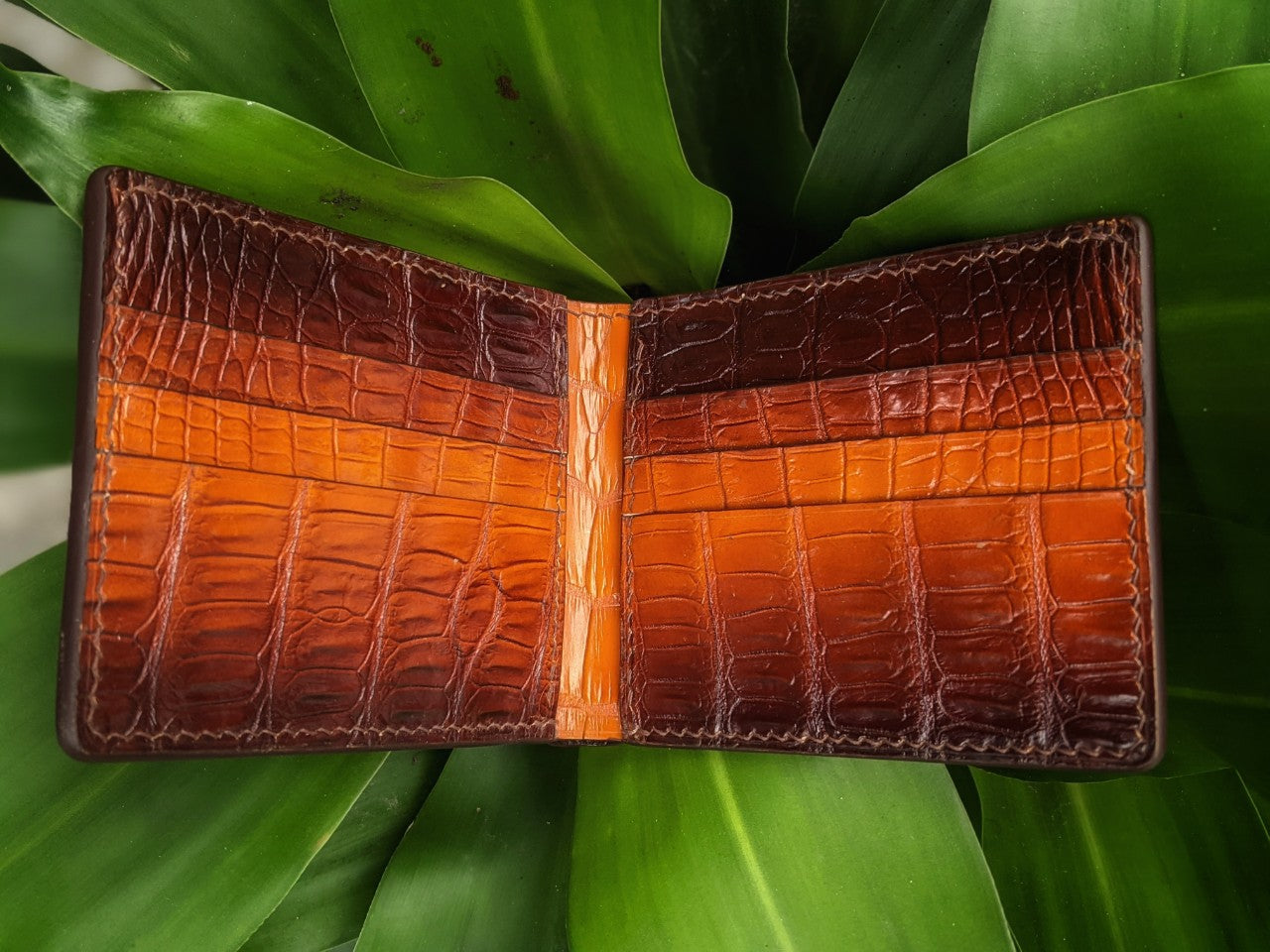 Custom Patina Dark Amber Alligator Leather Wallet