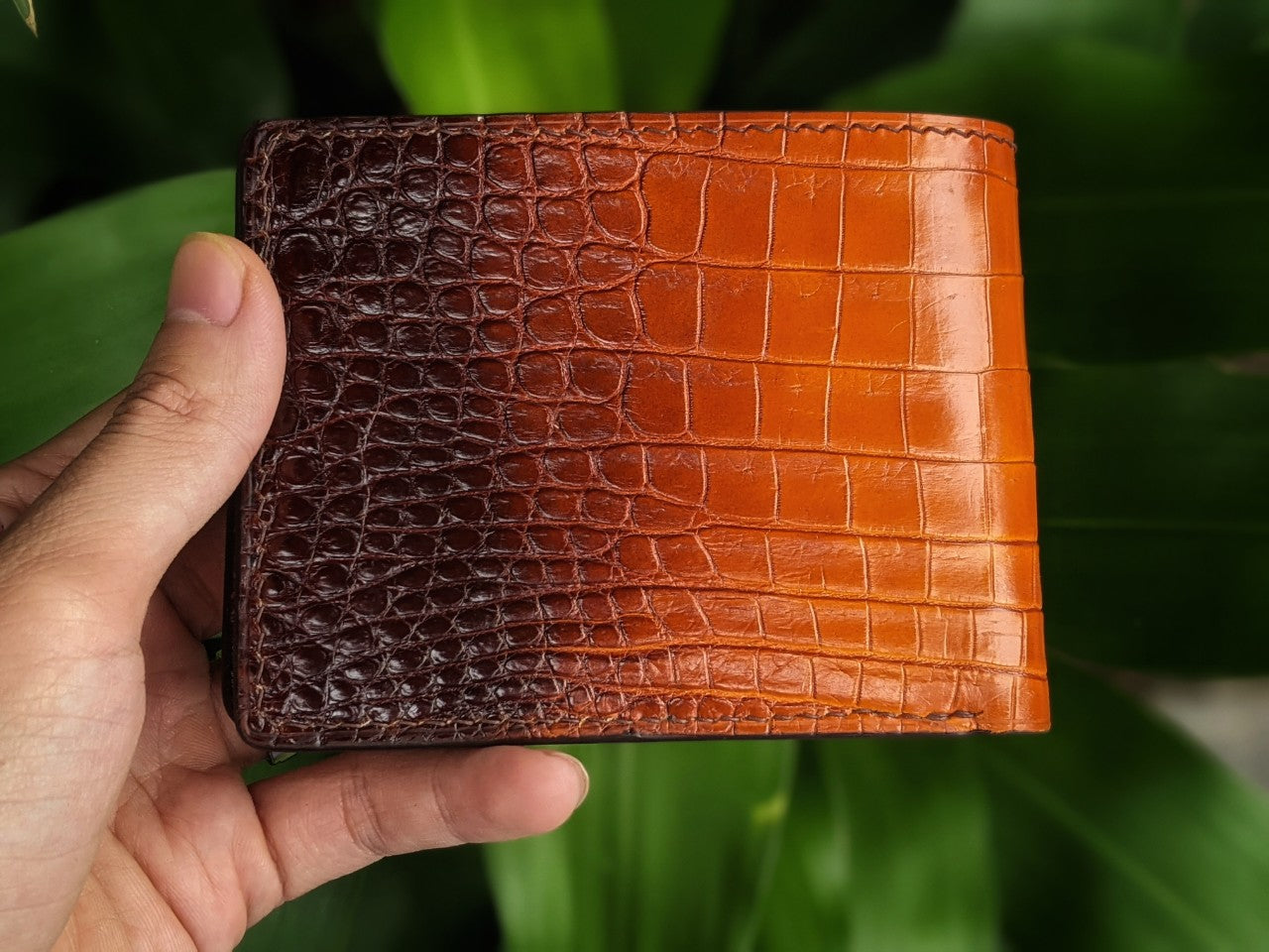 Custom Patina Dark Amber Alligator Leather Wallet
