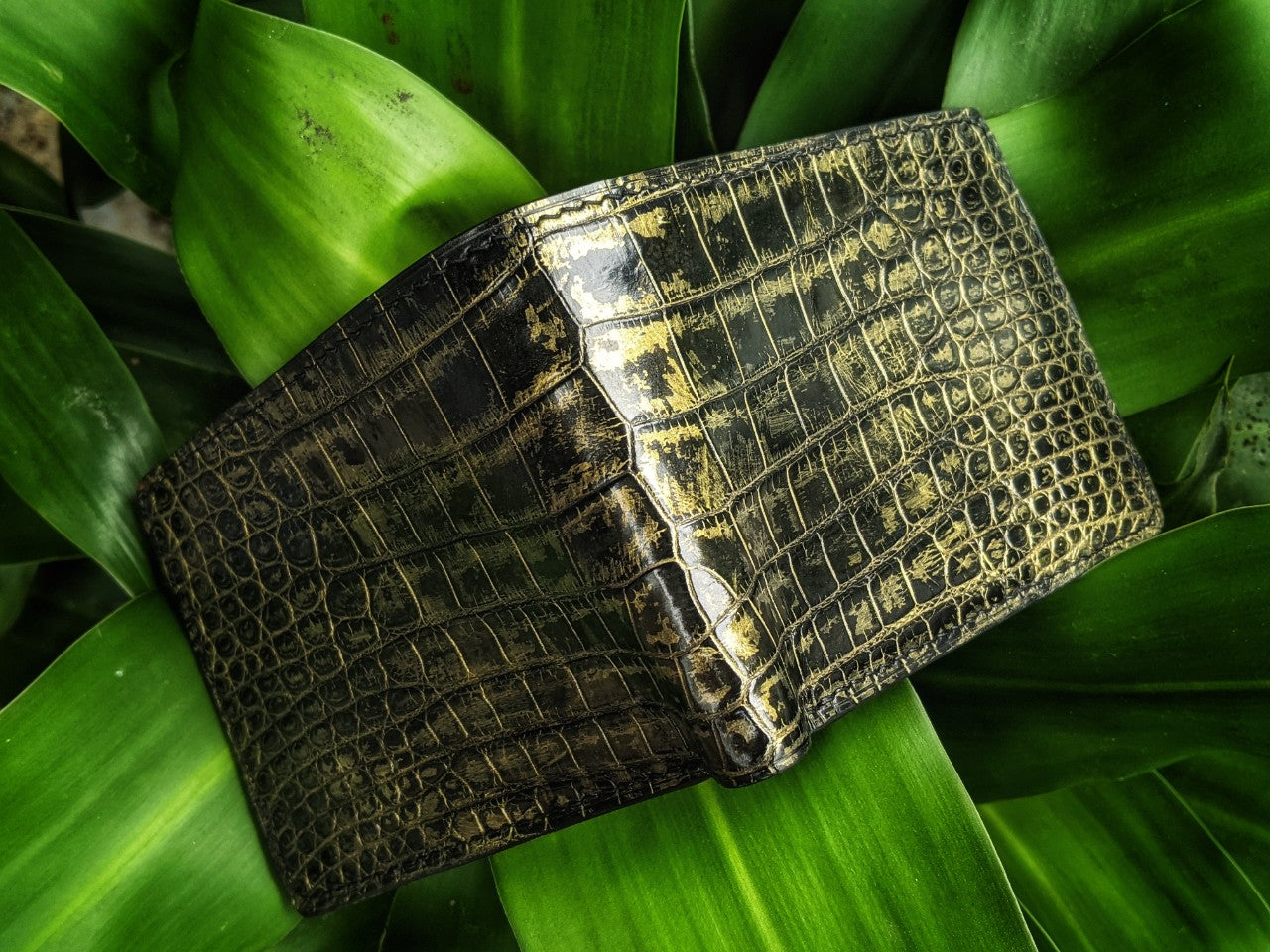 Custom Black Mix Gold Alligator Leather Wallet