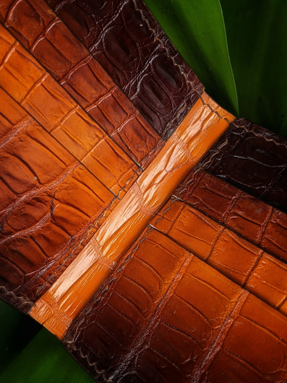 Custom Patina Dark Amber Alligator Leather Wallet