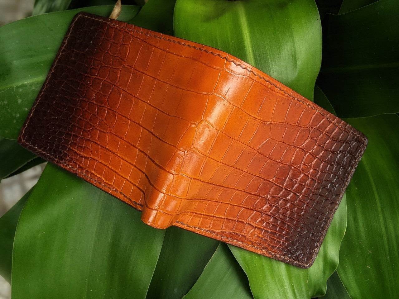 Custom Patina Dark Amber Alligator Leather Wallet
