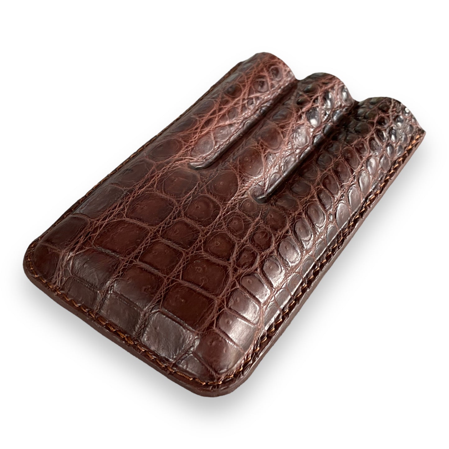 Handmade Luxury Brown Alligator Cigar Case, Leather Cigar Humidor, 2 to 3 Tubes Cigar Case