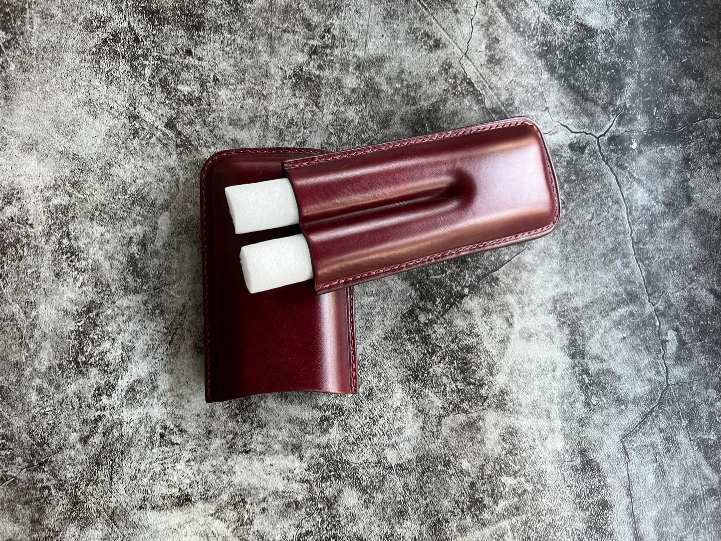 Handmade Wine Leather Cigar Case, Leather Cigar Humidor, 2 to 3 Tubes Cigar Case