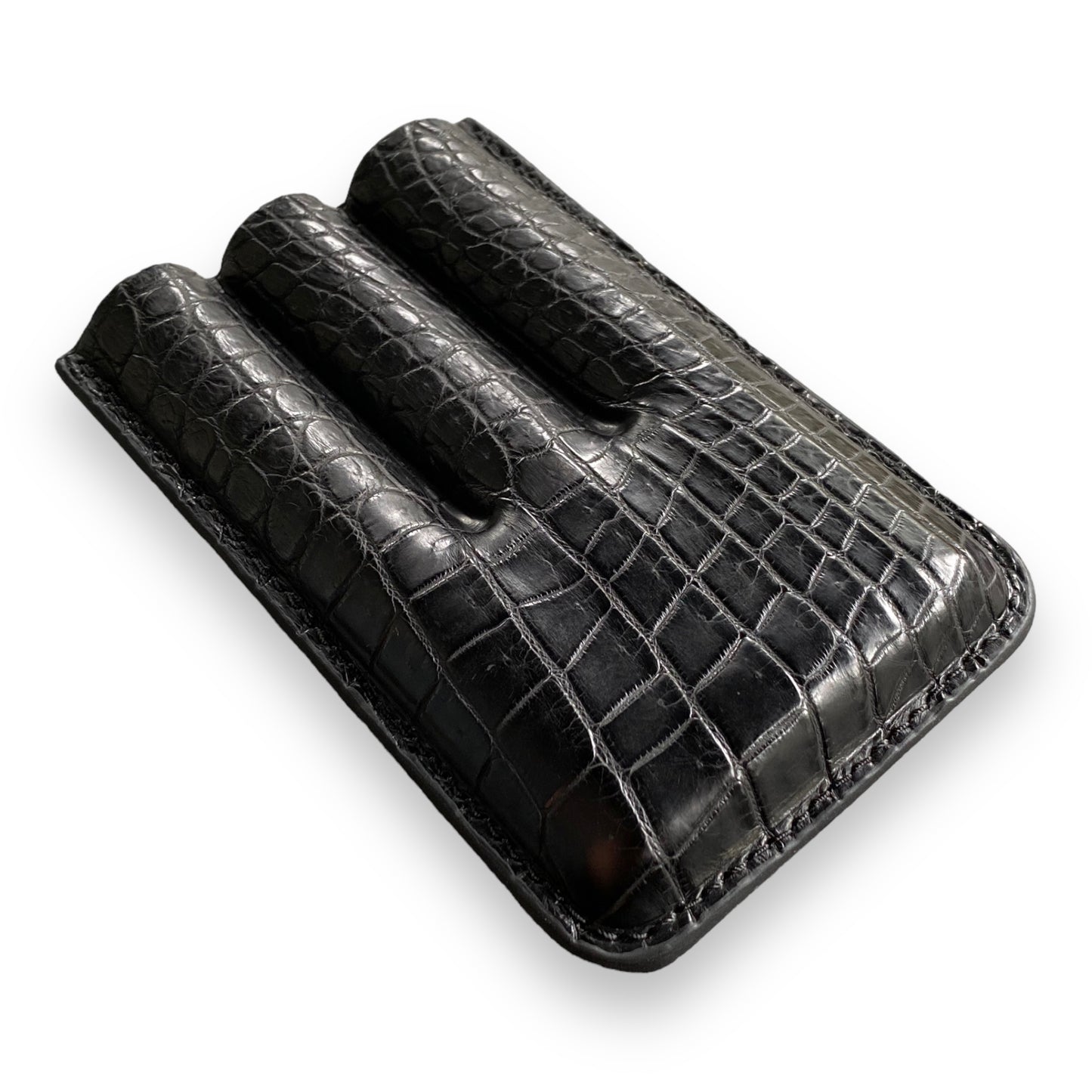 Handmade Luxury Black Alligator Cigar Case, Leather Cigar Humidor, 2 to 3 Tubes Cigar Case