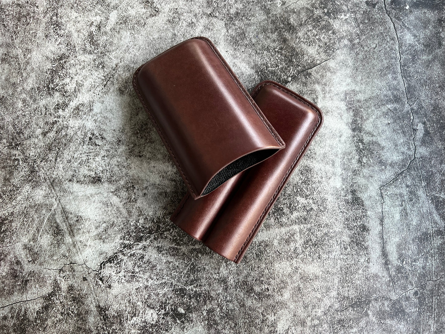 Handmade Dark Brown Leather Cigar Case, Leather Cigar Humidor, 2 to 3 Tubes Cigar Case