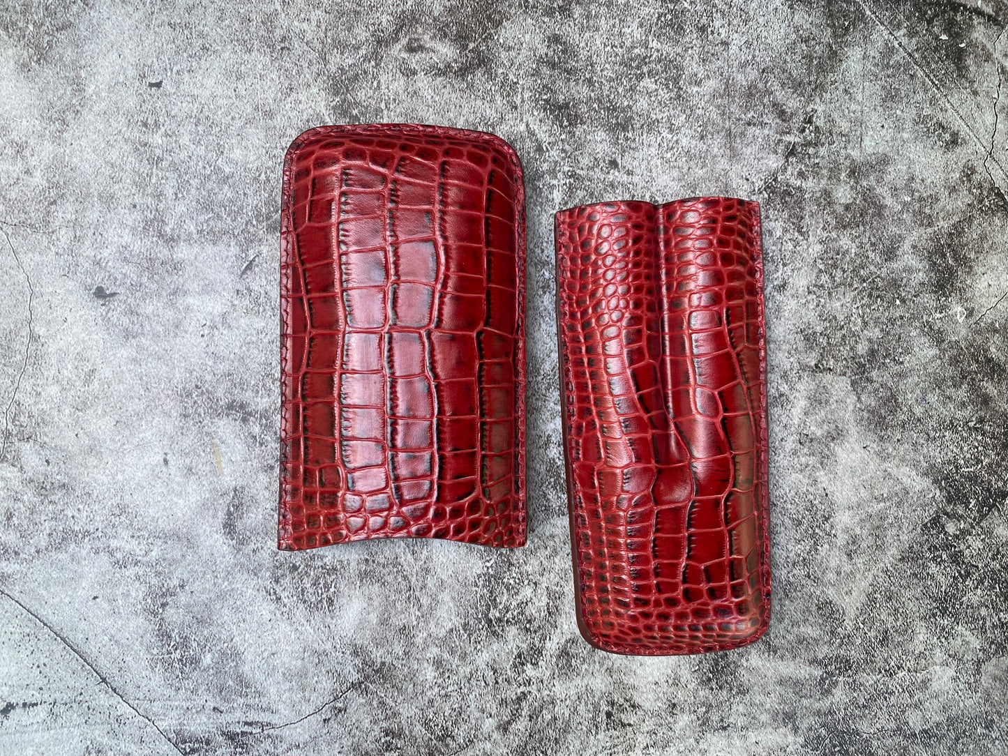 Handmade Red Italy Printed Cowhide Leather Cigar Case, Leather Cigar Humidor, 2 to 3 Tubes Cigar Case