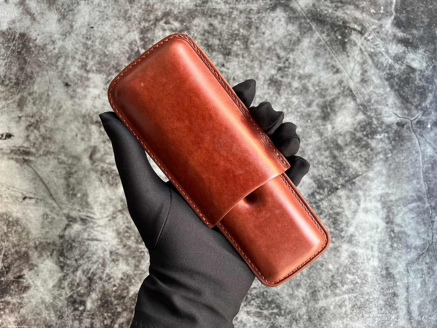 Handmade Cognac Leather Cigar Case, Leather Cigar Humidor, 2 to 3 Tubes Cigar Case