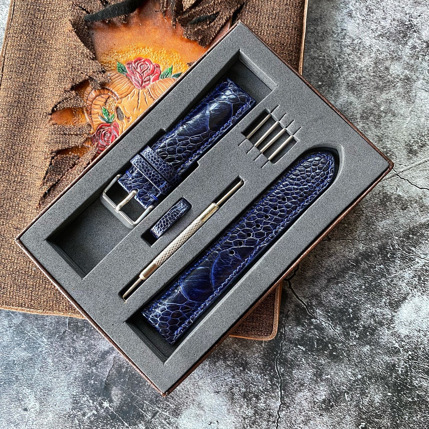 Navy Blue Ostrich Leg Watch Straps