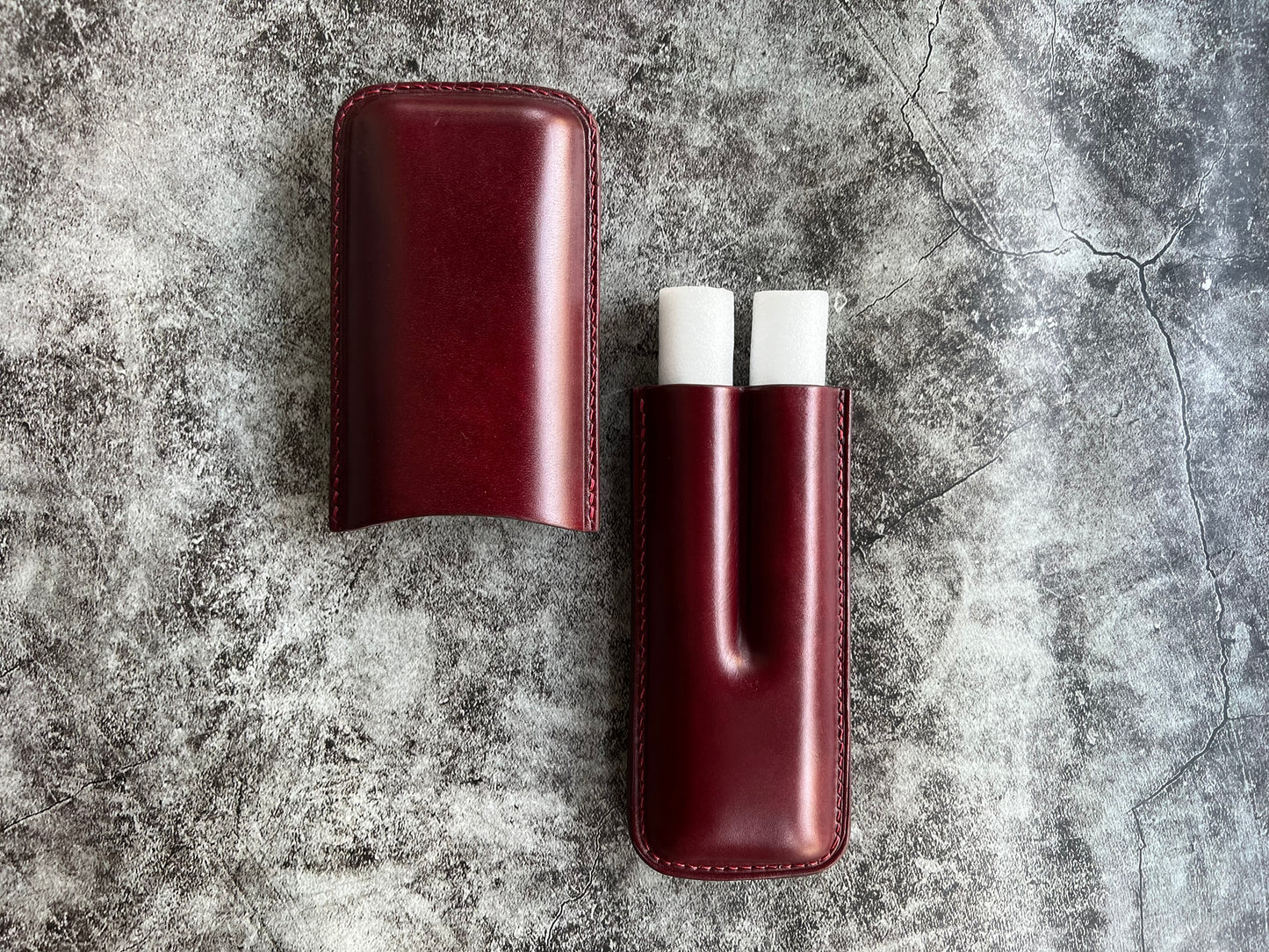 Handmade Wine Leather Cigar Case, Leather Cigar Humidor, 2 to 3 Tubes Cigar Case