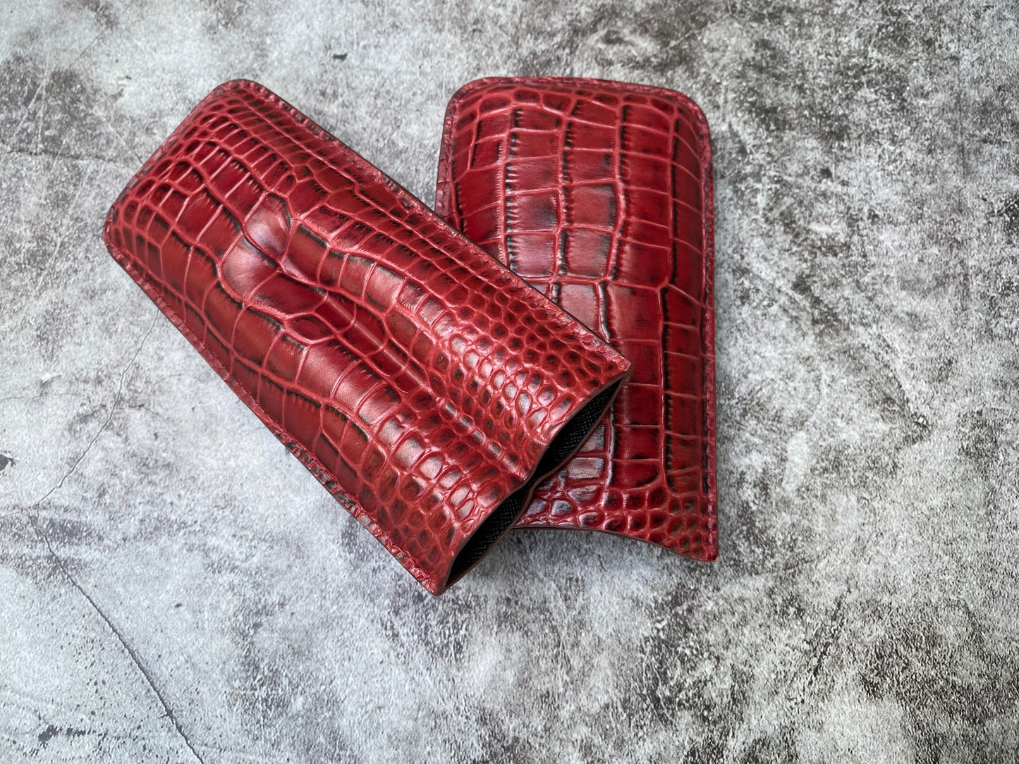 Handmade Red Italy Printed Cowhide Leather Cigar Case, Leather Cigar Humidor, 2 to 3 Tubes Cigar Case