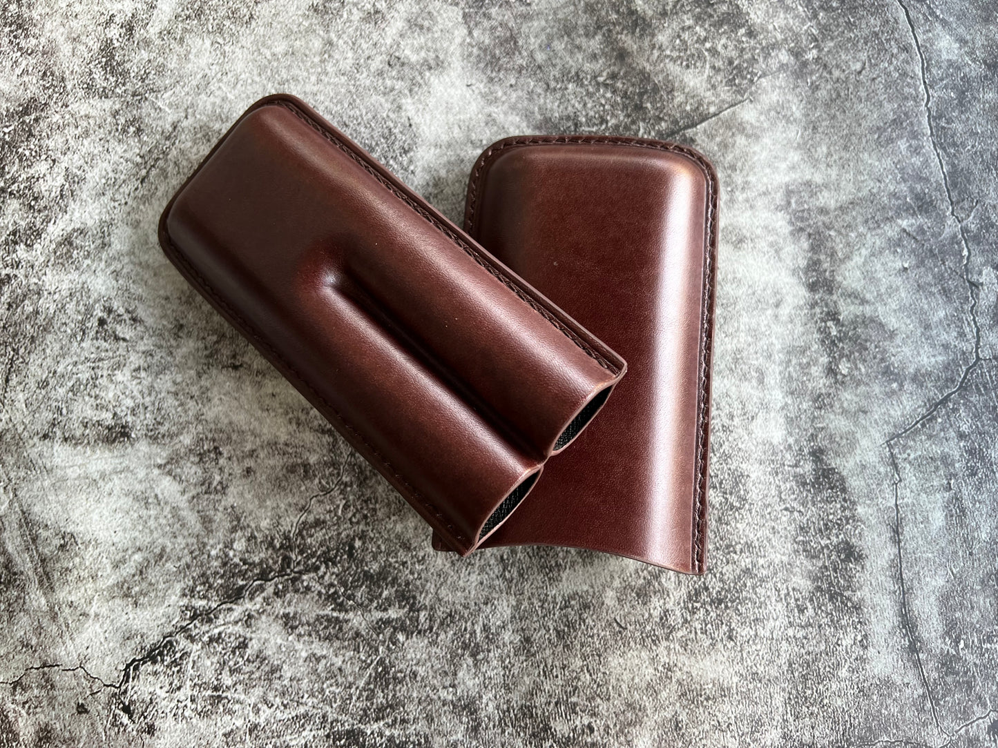 Handmade Dark Brown Leather Cigar Case, Leather Cigar Humidor, 2 to 3 Tubes Cigar Case