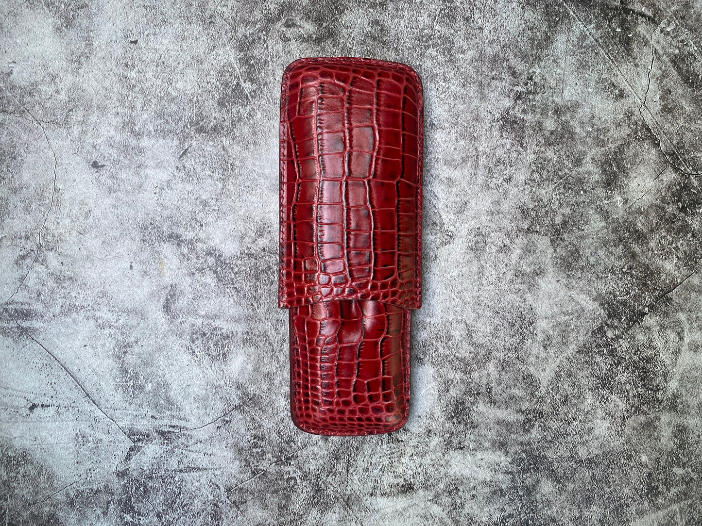 Handmade Red Italy Printed Cowhide Leather Cigar Case, Leather Cigar Humidor, 2 to 3 Tubes Cigar Case
