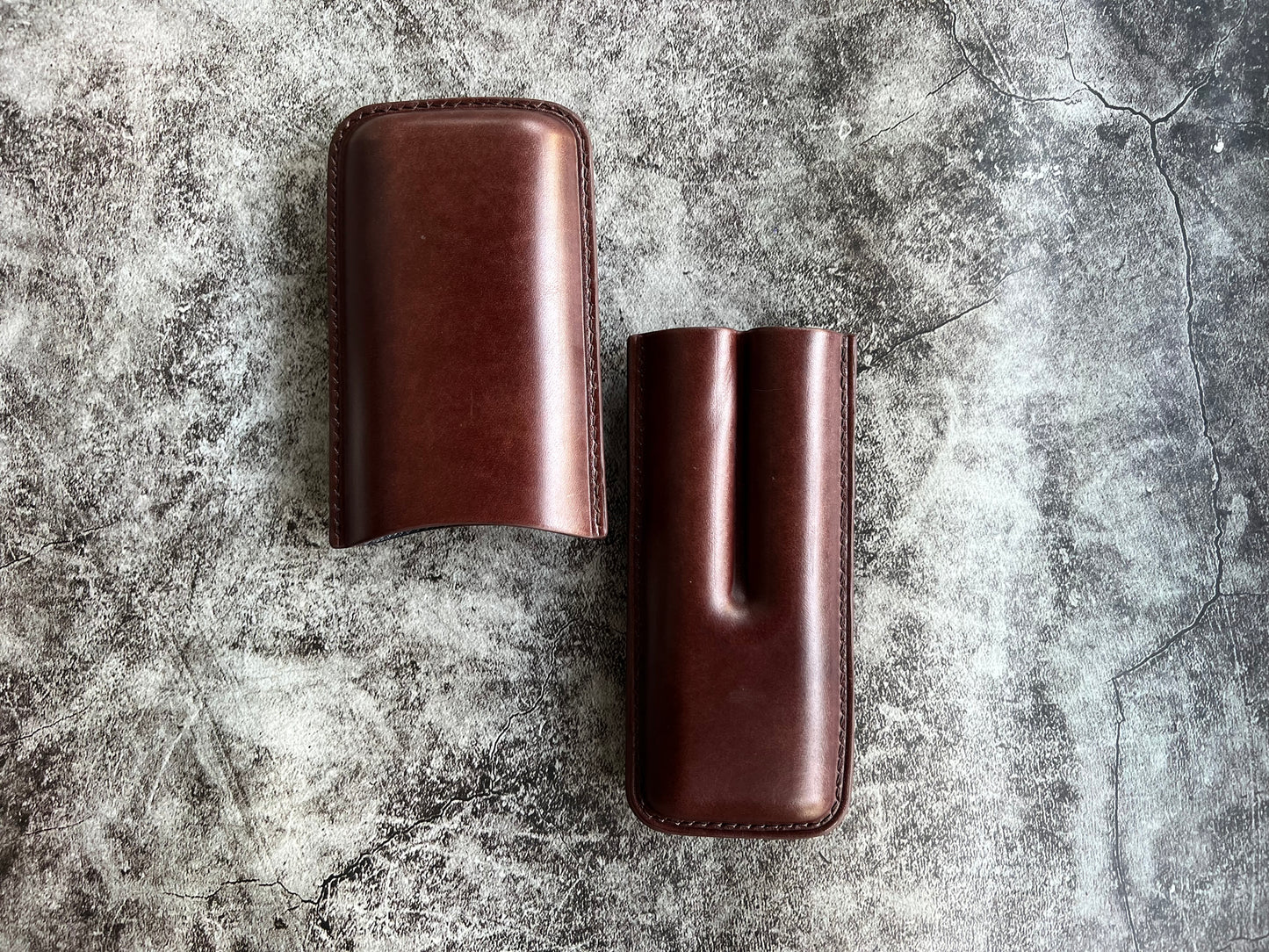 Handmade Dark Brown Leather Cigar Case, Leather Cigar Humidor, 2 to 3 Tubes Cigar Case