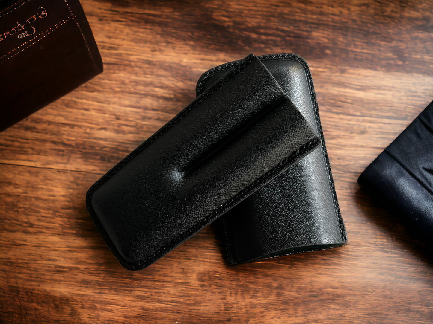Handmade Black Leather Cigar Case, Leather Cigar Humidor, 2 to 3 Tubes Cigar Case