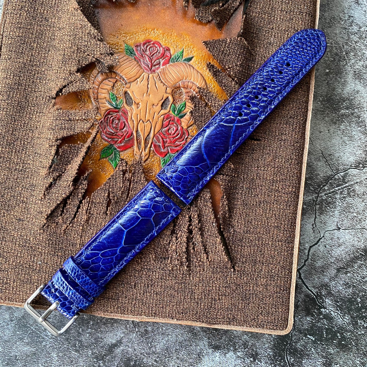 Blue Ostrich Leg Watch Straps