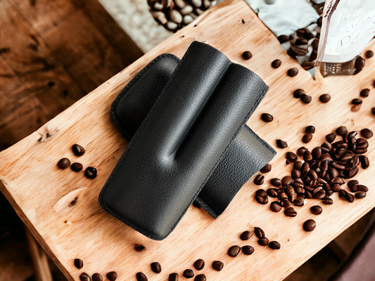 Handmade Black Leather Cigar Case, Leather Cigar Humidor, 2 to 3 Tubes Cigar Case