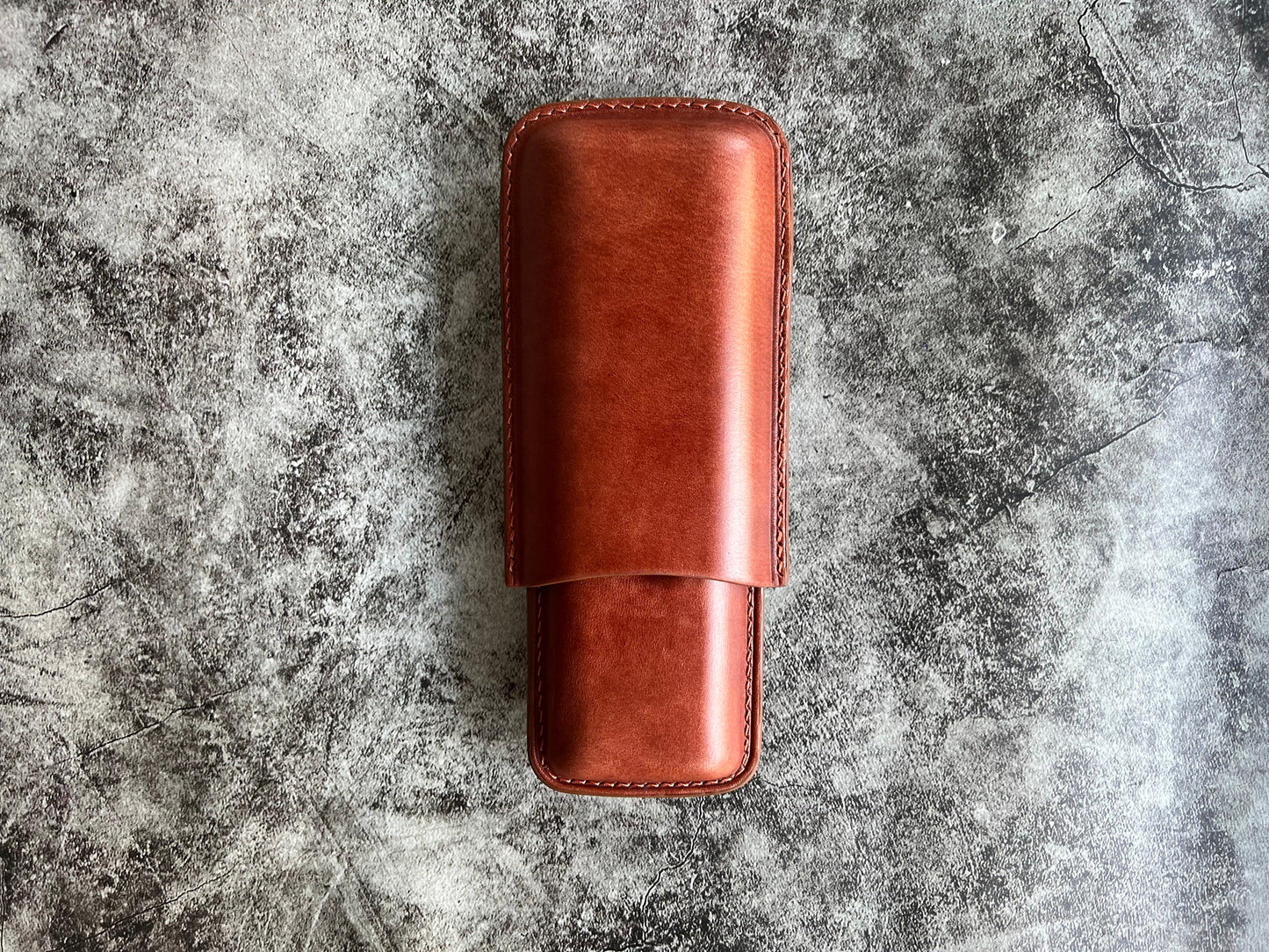 Handmade Cognac Leather Cigar Case, Leather Cigar Humidor, 2 to 3 Tubes Cigar Case