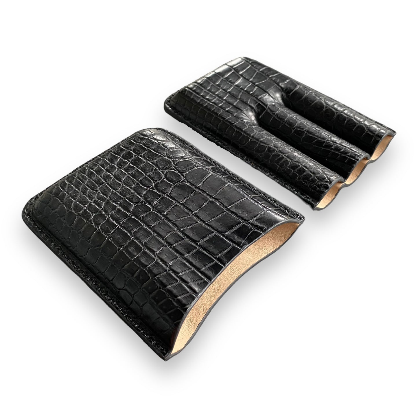 Handmade Luxury Black Alligator Cigar Case, Leather Cigar Humidor, 2 to 3 Tubes Cigar Case