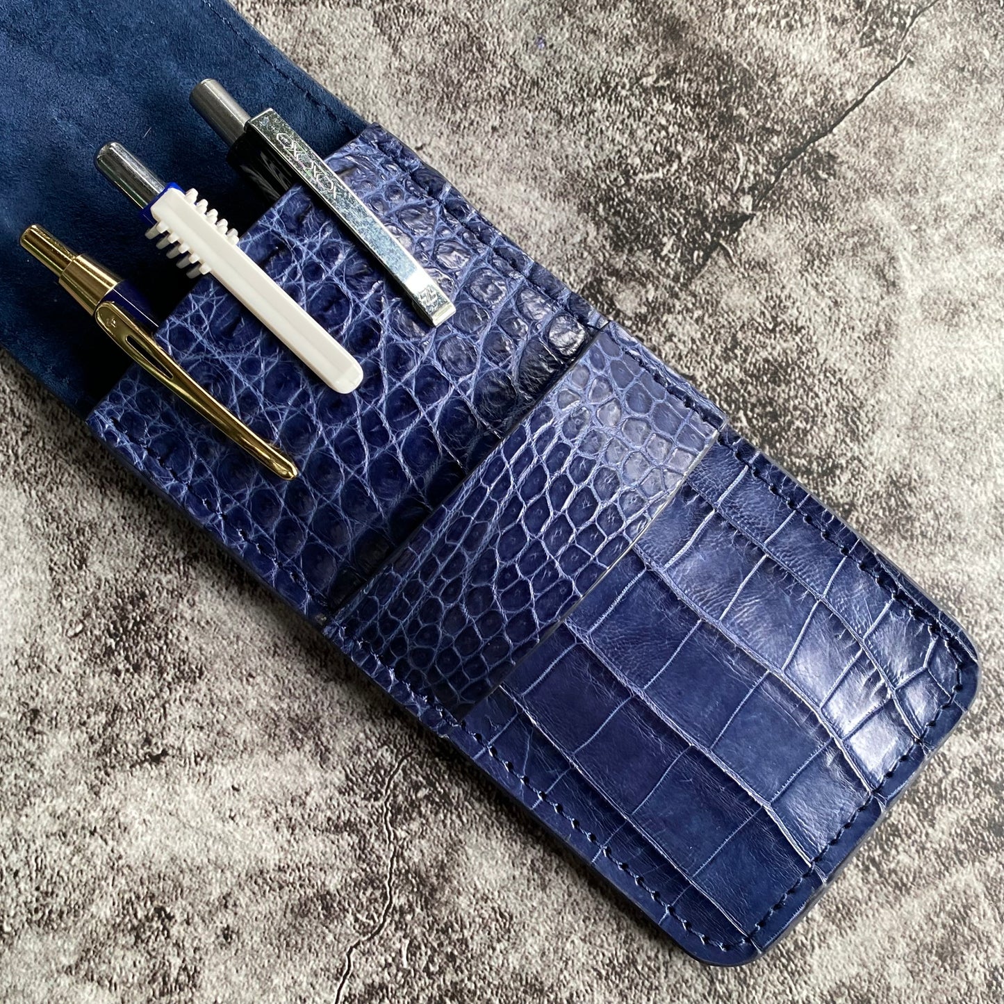Navy Blue Alligator Pen Case