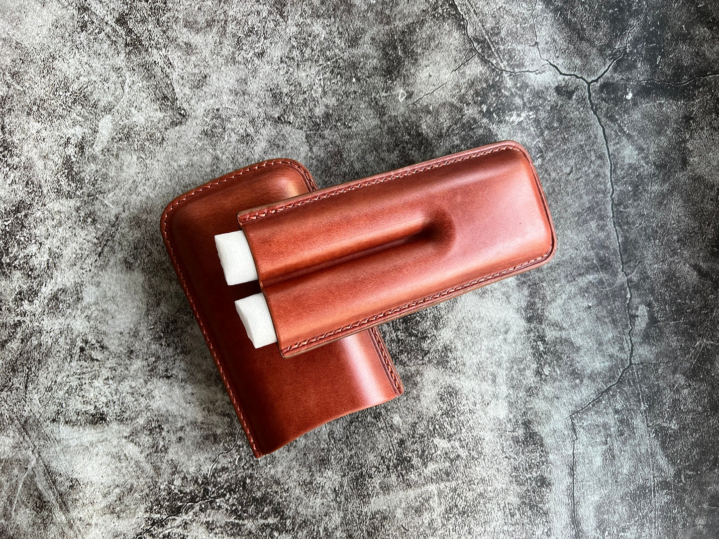 Handmade Cognac Leather Cigar Case, Leather Cigar Humidor, 2 to 3 Tubes Cigar Case
