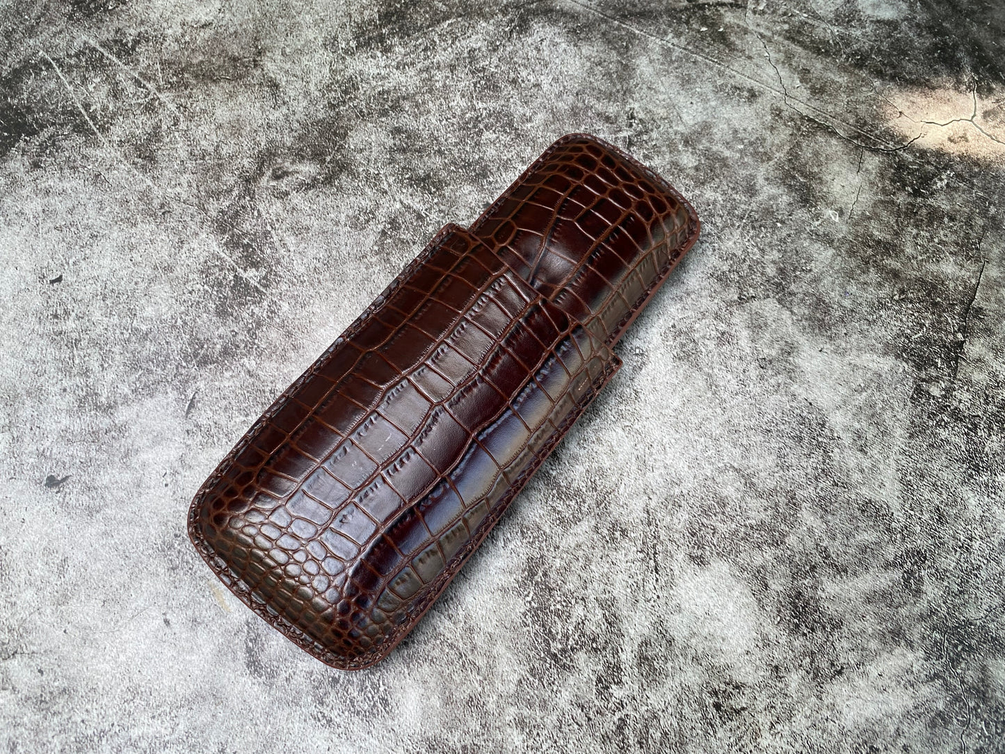 Handmade Dark Brown Italy Printed Cowhide Leather Cigar Case, Leather Cigar Humidor, 2 to 3 Tubes Cigar Case