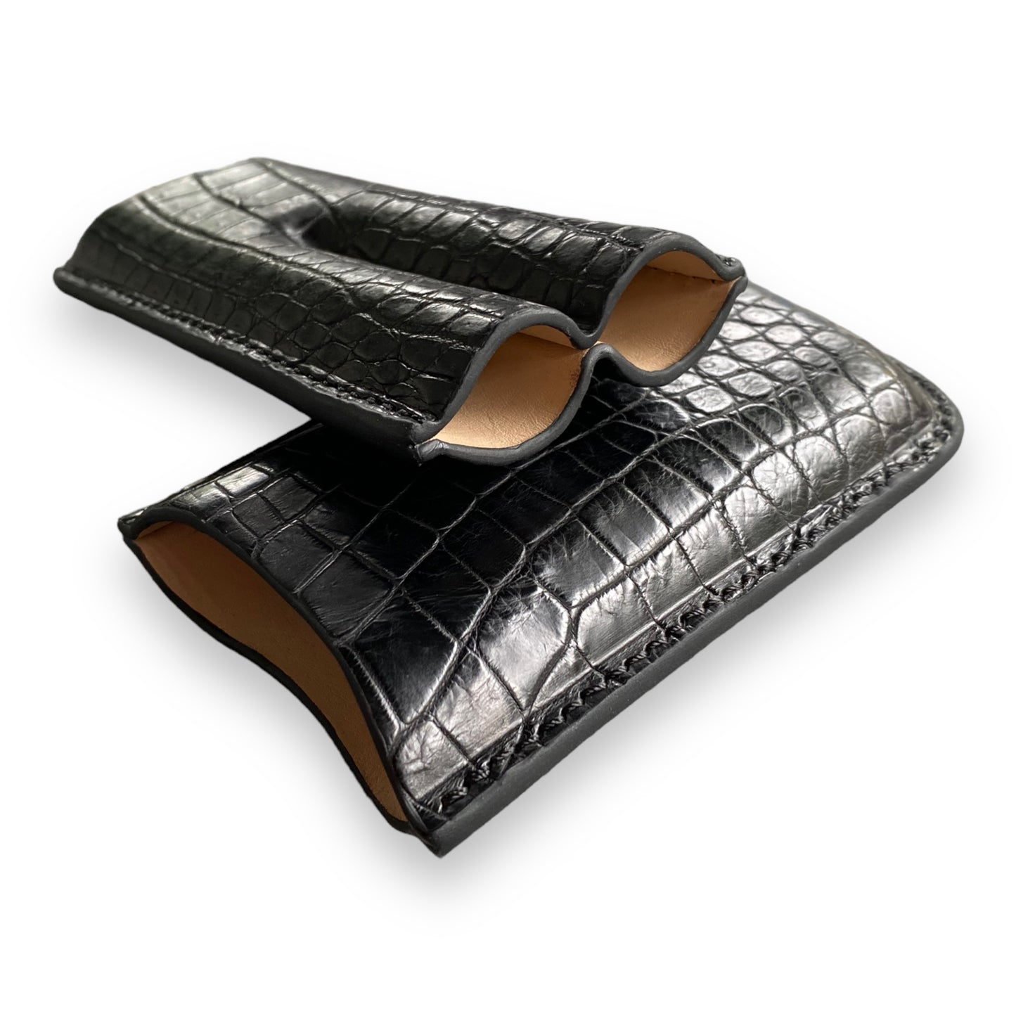 Handmade Luxury Black Alligator Cigar Case, Leather Cigar Humidor, 2 to 3 Tubes Cigar Case