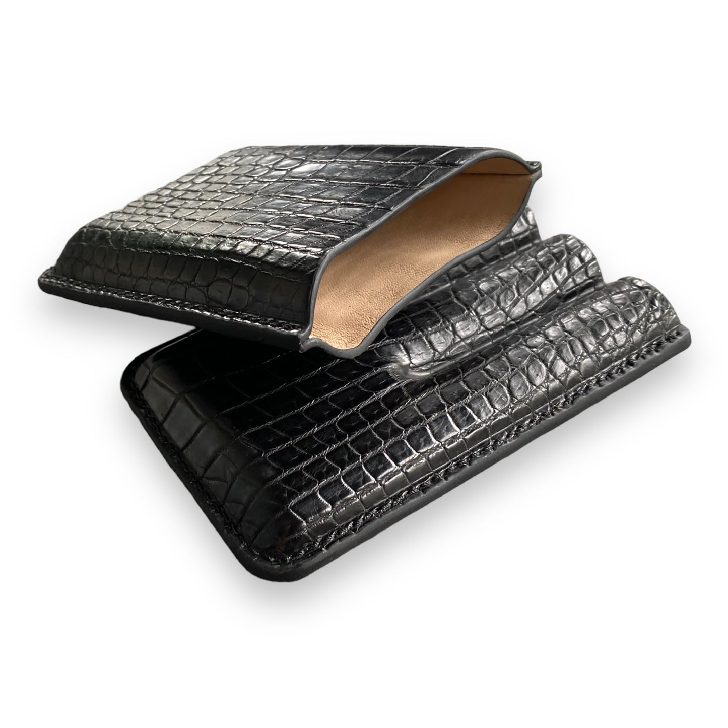 Handmade Luxury Black Alligator Cigar Case, Leather Cigar Humidor, 2 to 3 Tubes Cigar Case