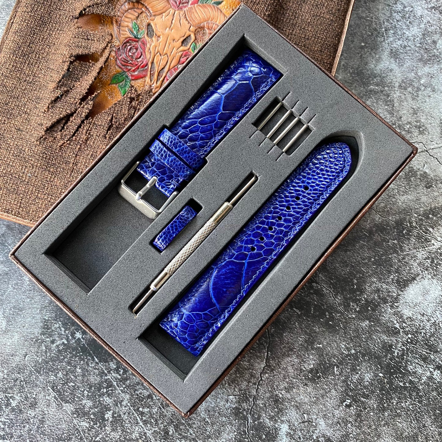 Blue Ostrich Leg Watch Straps