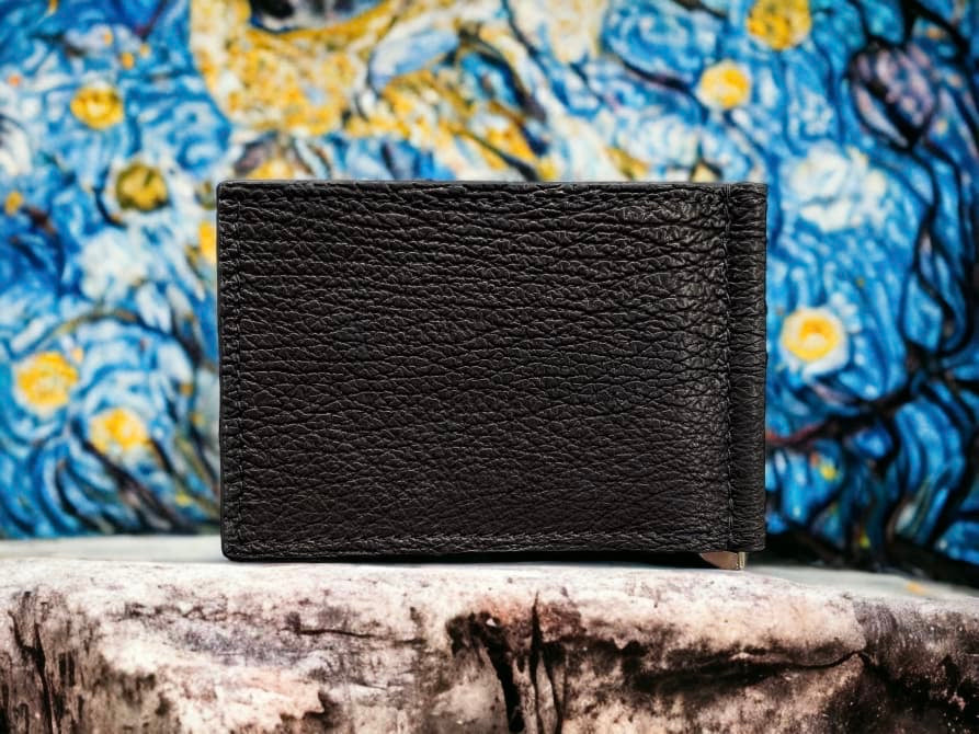 Custom Minimalist Black Shark Skin Leather Money Clip
