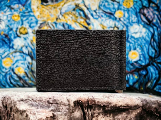 Custom Minimalist Black Shark Skin Leather Money Clip