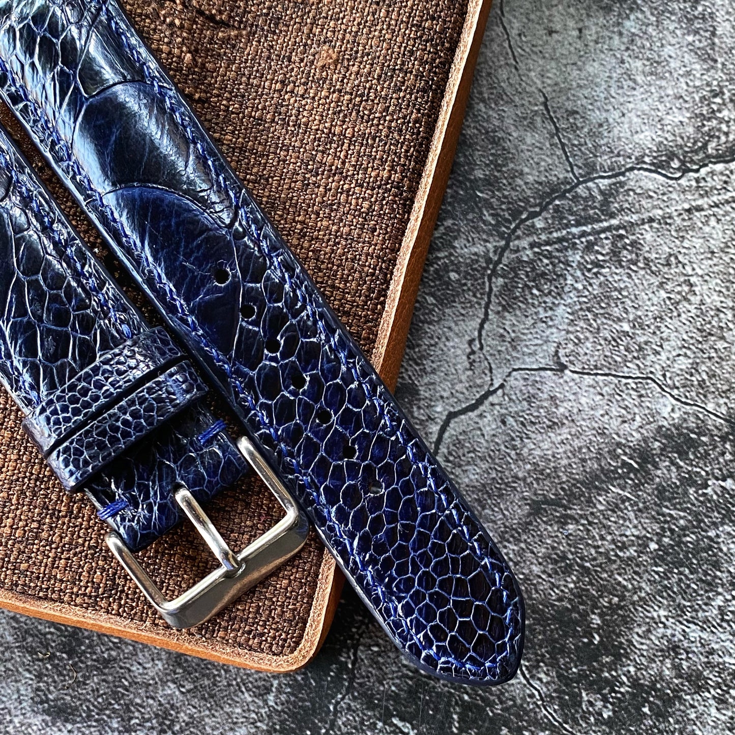 Navy Blue Ostrich Leg Watch Straps