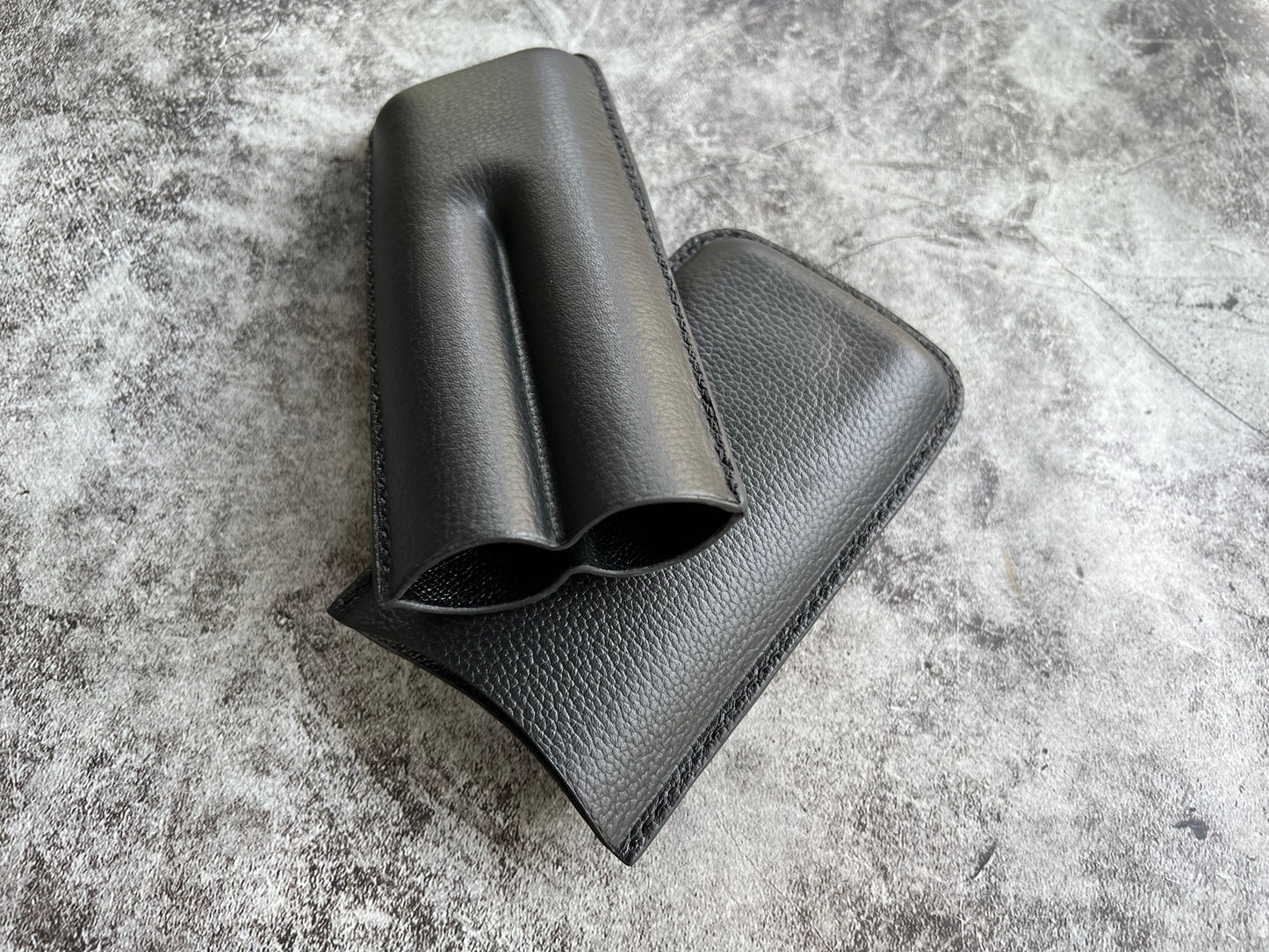 Handmade Black Leather Cigar Case, Leather Cigar Humidor, 2 to 3 Tubes Cigar Case