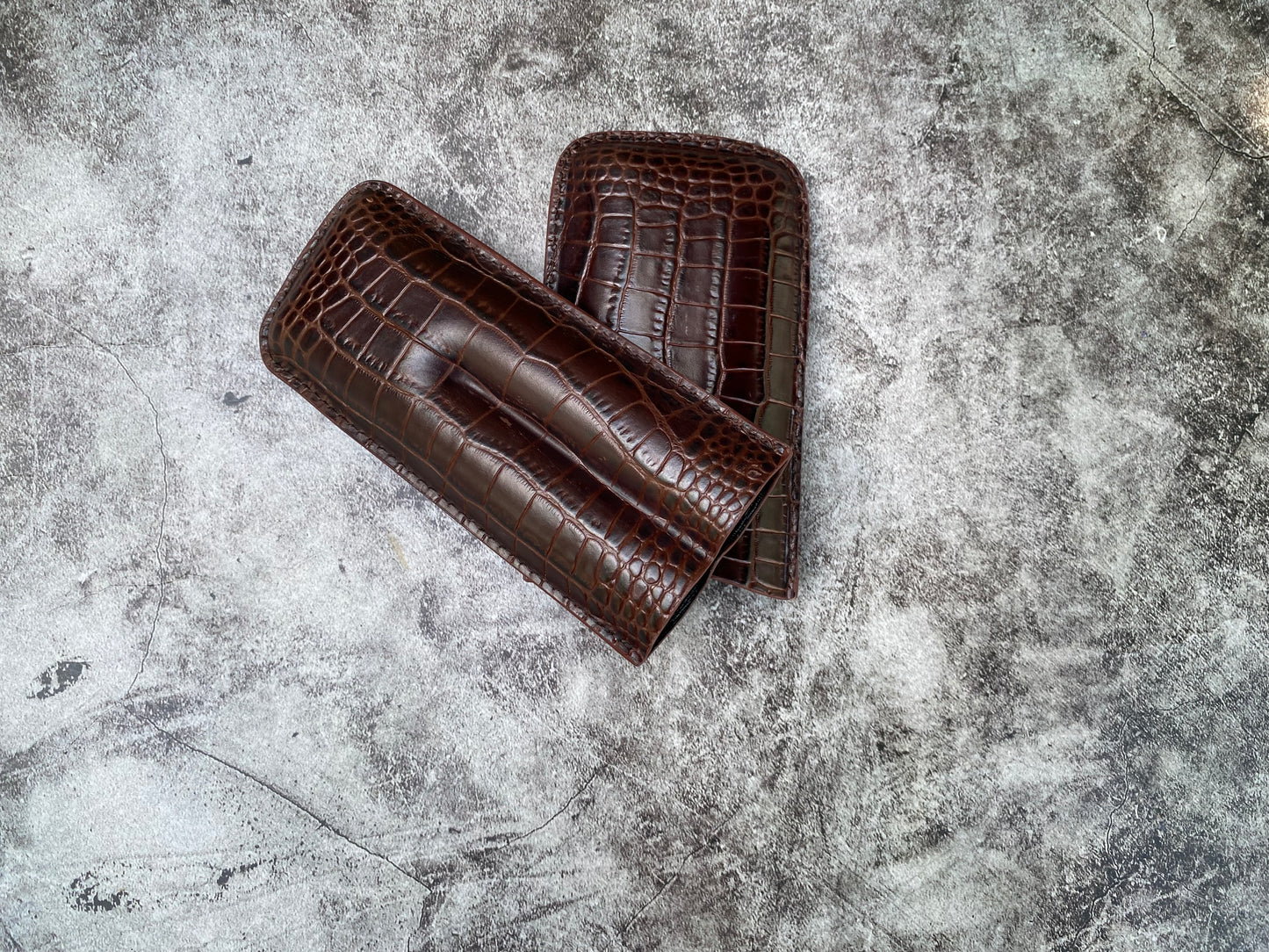 Handmade Dark Brown Italy Printed Cowhide Leather Cigar Case, Leather Cigar Humidor, 2 to 3 Tubes Cigar Case