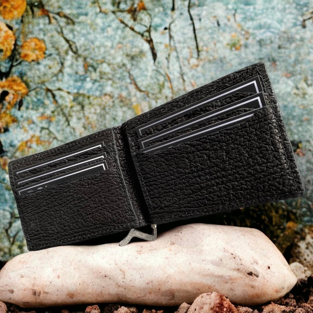Custom Minimalist Black Shark Skin Leather Money Clip